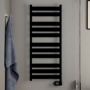 Zehnder Zeta elektrische badkamerradiator 87,4cm hoog x 50cm breed mat zwartmet 300 Watt